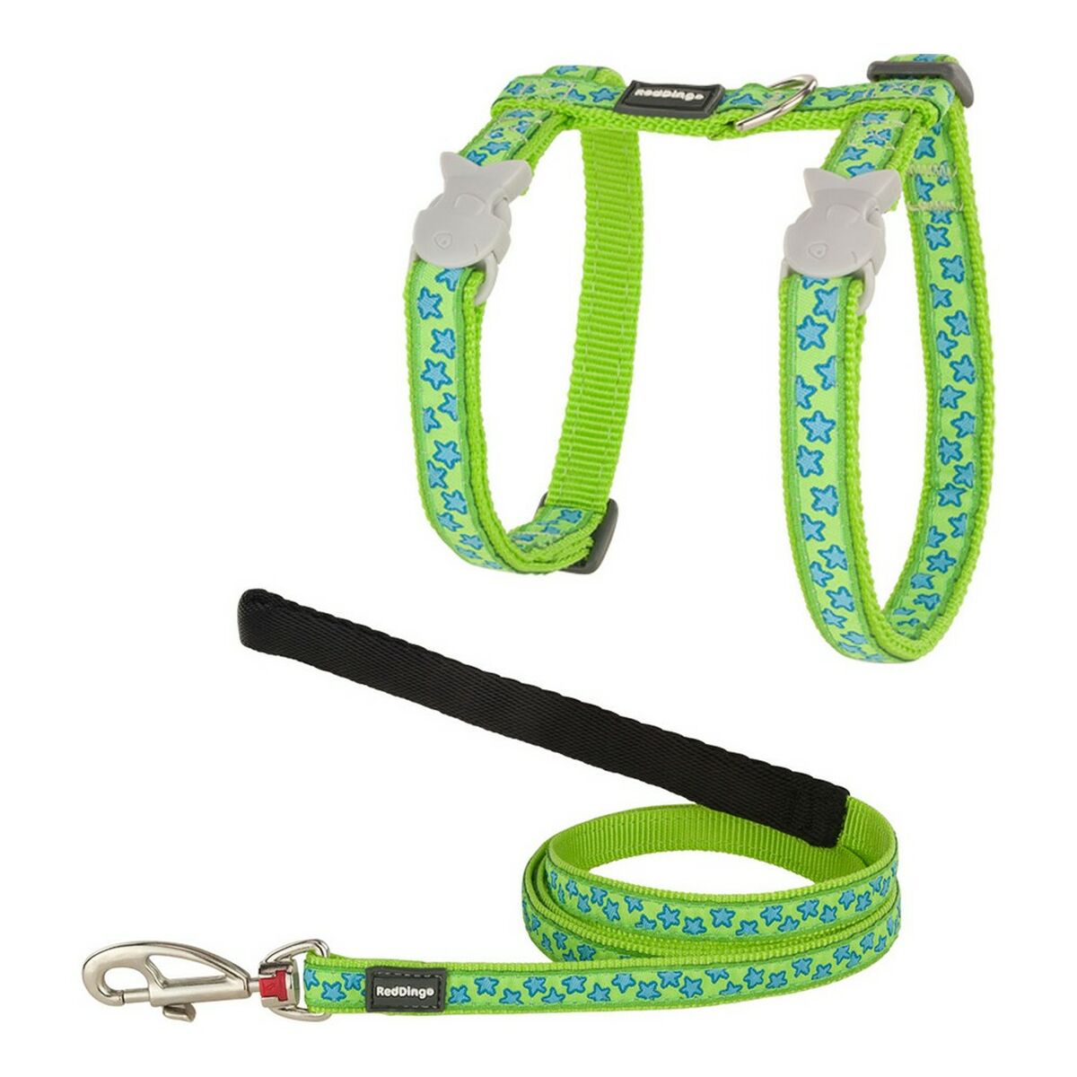 Red Dingo Style Cat Harness – Turquoise Star Strap