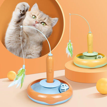 Interactive 2-in-1 Cat Toy with Feather Spinner