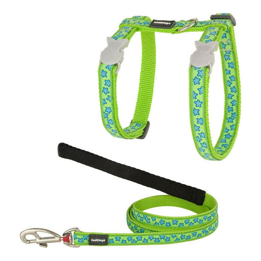 Red Dingo Style Cat Harness – Turquoise Star Strap